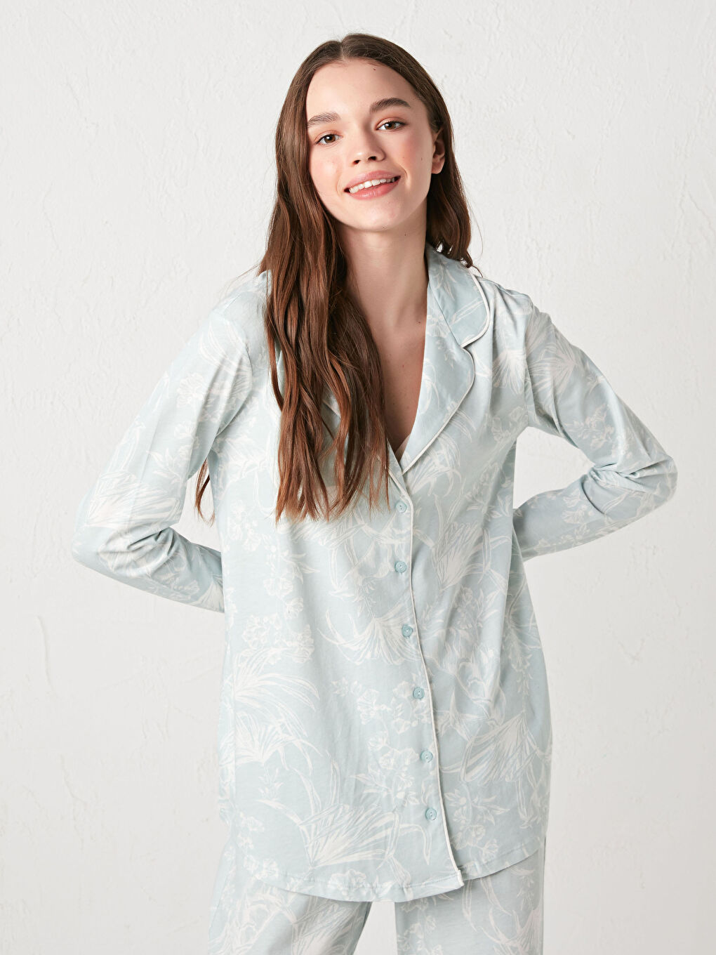 Shirt Collar Printed Long Sleeve Cotton Maternity Pajamas Set-8