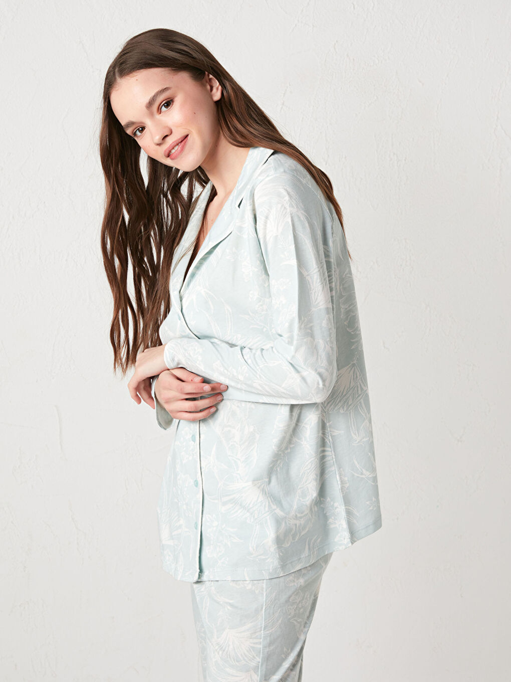 Shirt Collar Printed Long Sleeve Cotton Maternity Pajamas Set-9