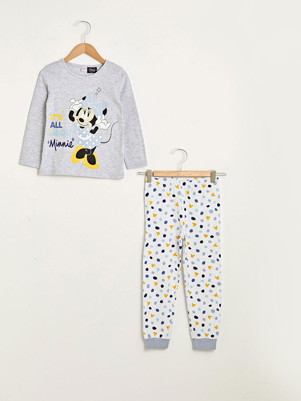 Crew Neck Minnie Mouse Printed Long Sleeve Girls' Pyjama Set