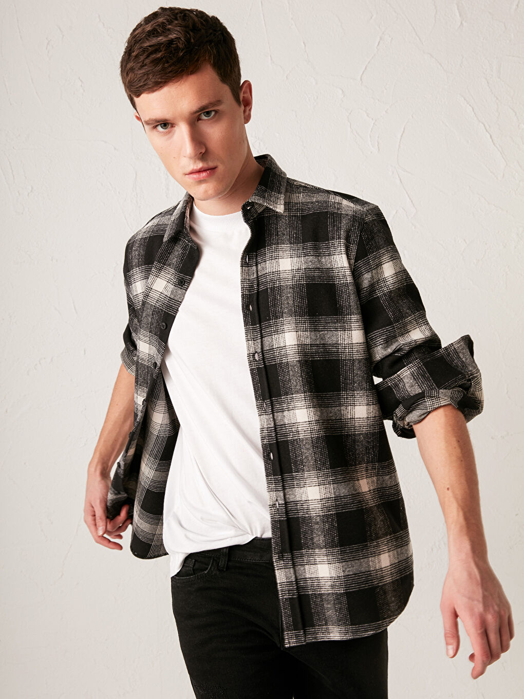 XSIDE Slim Fit Long Sleeve Plaid Men's Flannel Shirt -S1BO16Z8-LKX