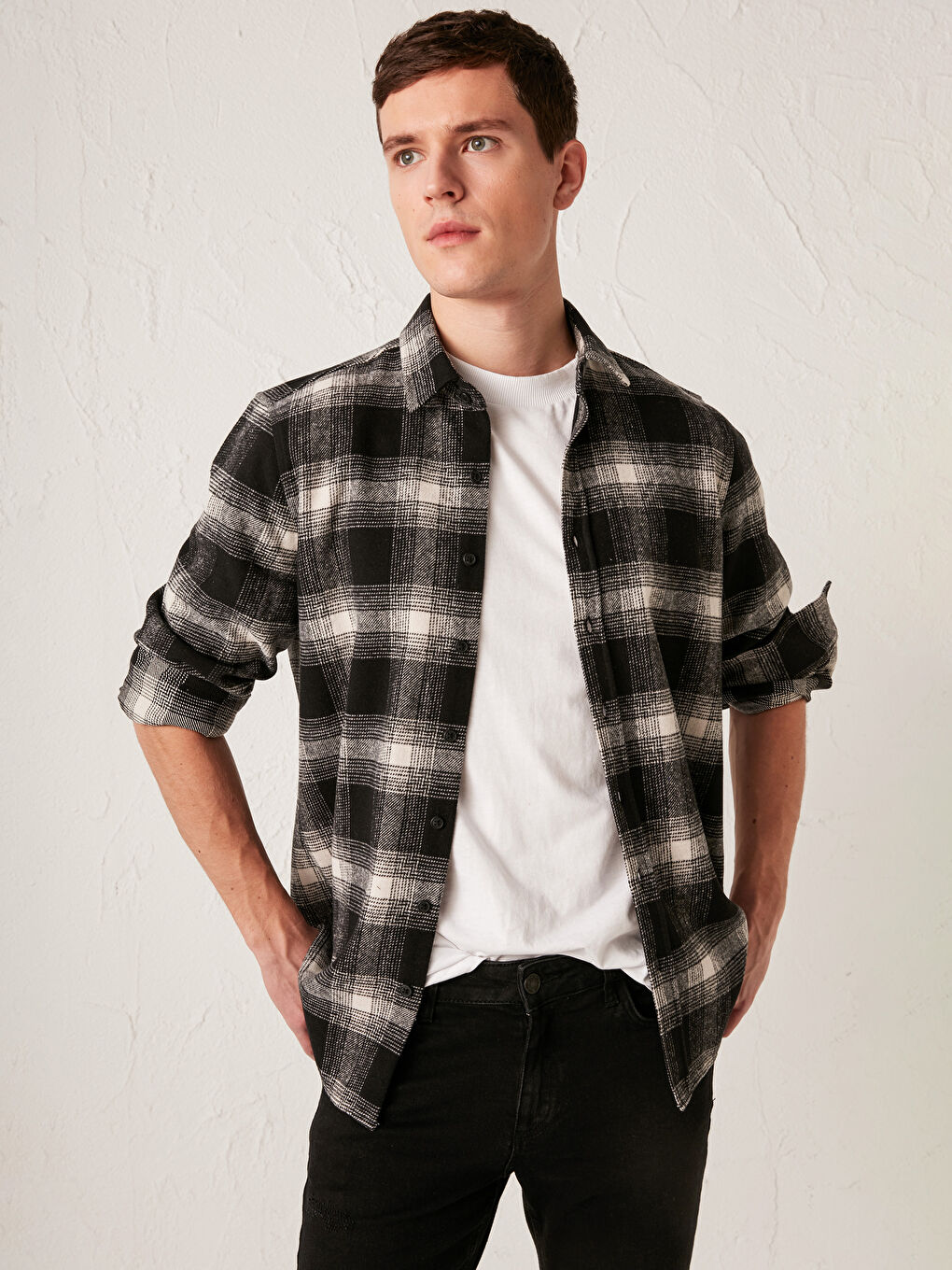 XSIDE Slim Fit Long Sleeve Plaid Men's Flannel Shirt -S1BO16Z8-LKX