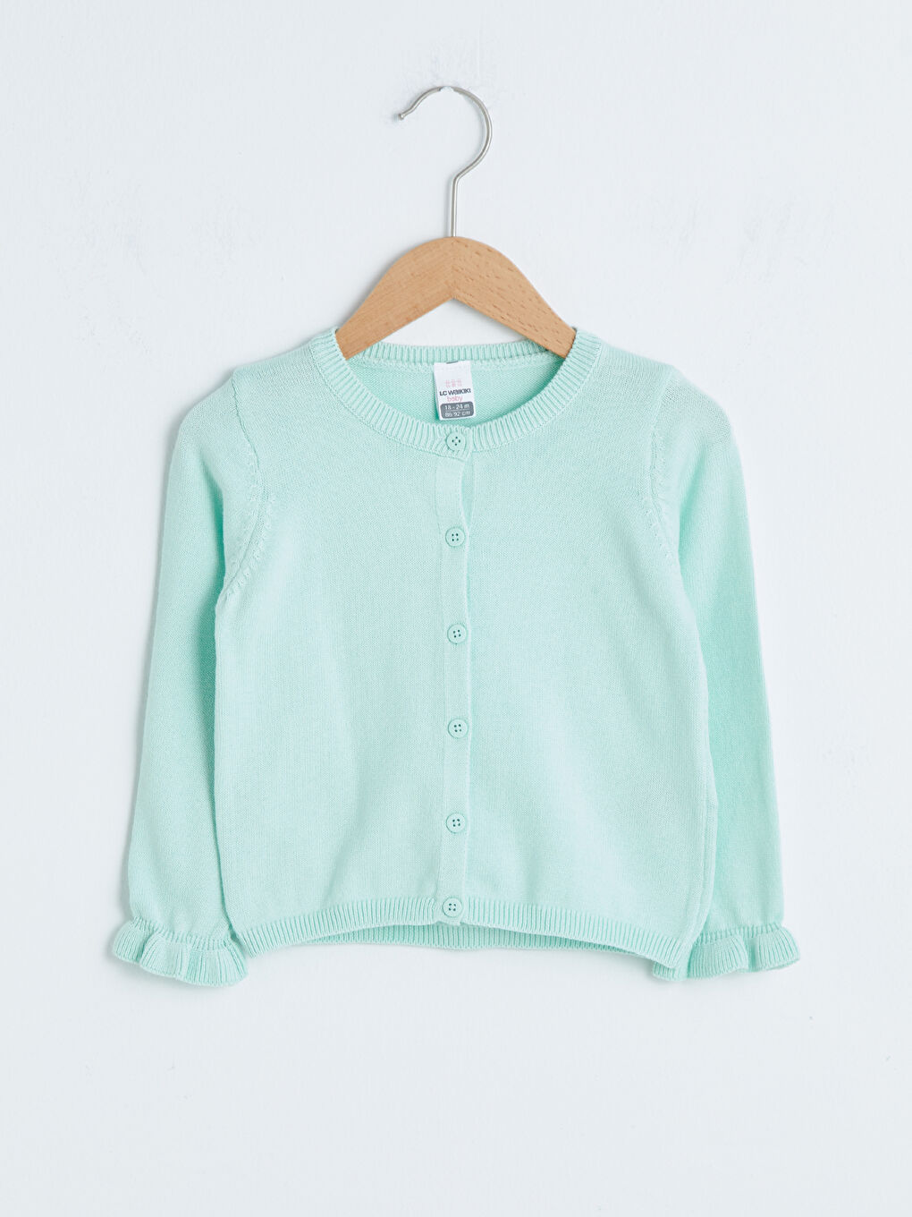 Turkuaz Bisiklet Yaka Uzun Kol Basic Kız Bebek Triko Hırka