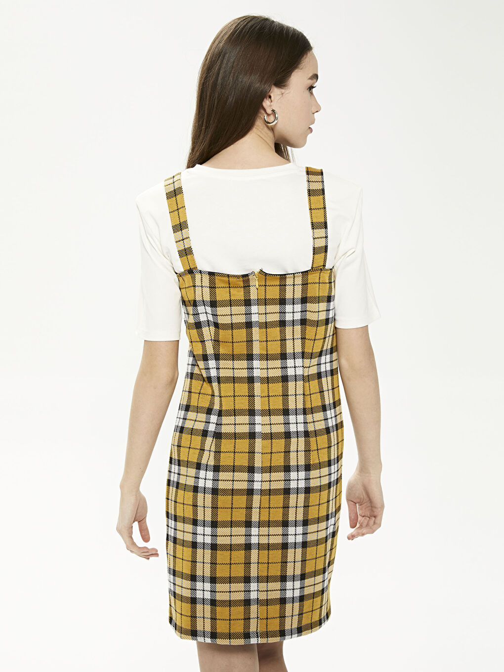 Siyah Askılı Ekose Kadın Salopet Elbise-4