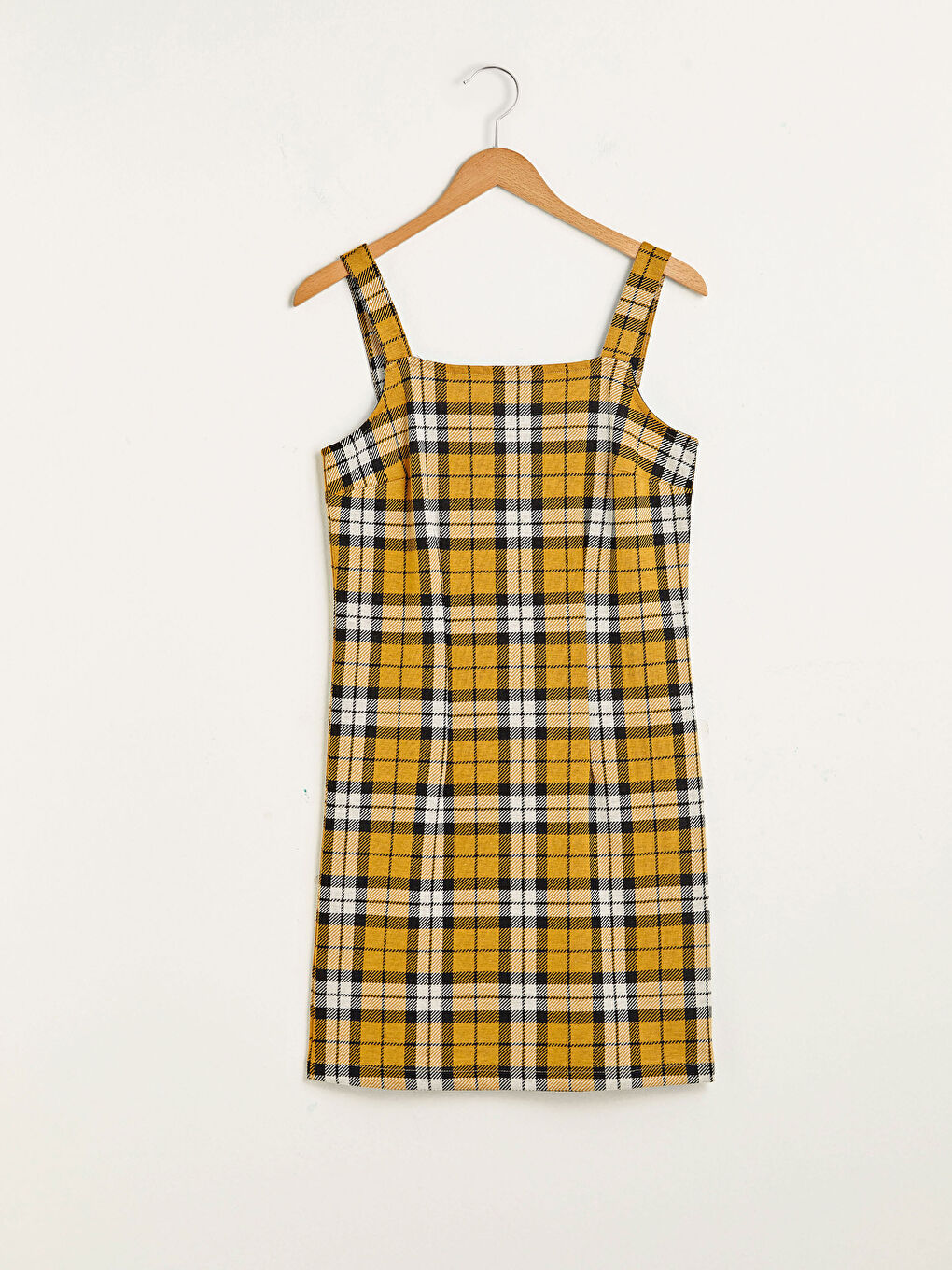 Siyah Askılı Ekose Kadın Salopet Elbise-7