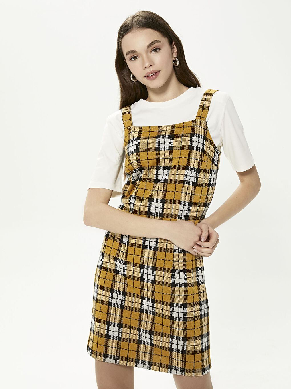 Siyah Askılı Ekose Kadın Salopet Elbise-2