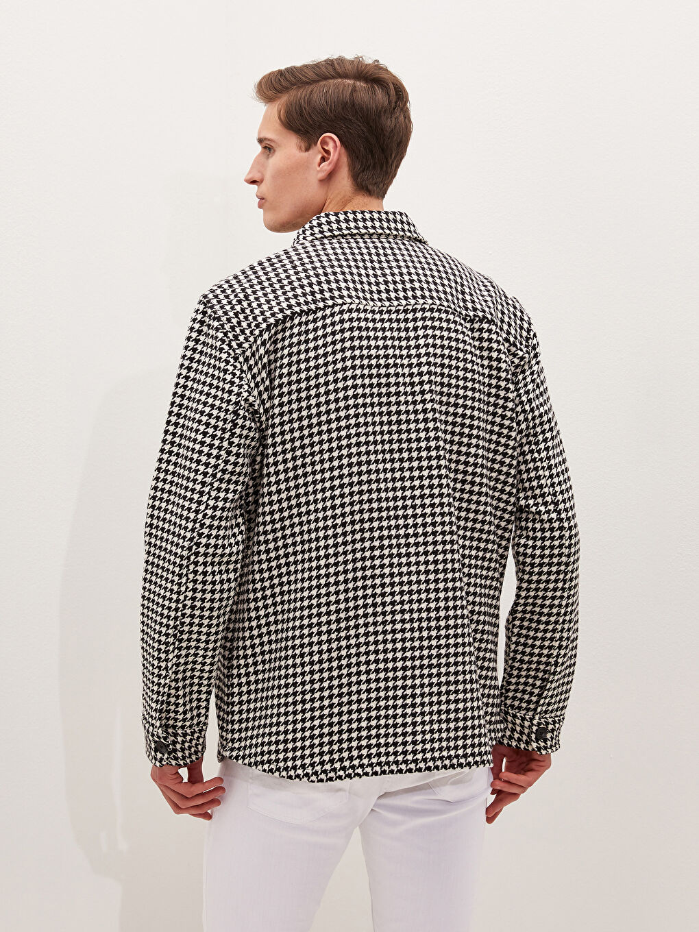 Slim Fit Long Sleeve Goose Foot Pattern Thick Poplin Men's Shirt-3