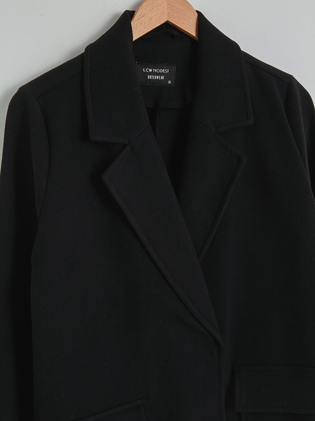 Siyah Ceket Yaka Düz Uzun Kollu Kalın Kadın Kaşe Kaban-7