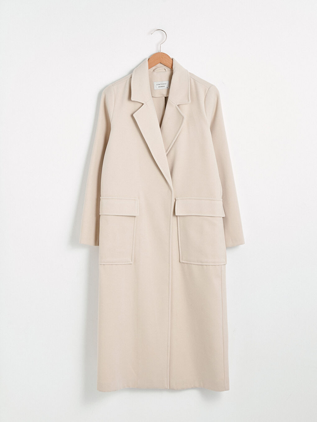 Ceket Yaka Düz Uzun Kollu Kalın Kadın Kaşe Kaban-5