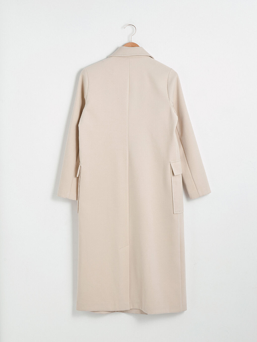 Ceket Yaka Düz Uzun Kollu Kalın Kadın Kaşe Kaban-6