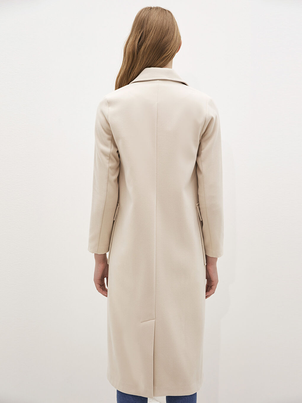 Ceket Yaka Düz Uzun Kollu Kalın Kadın Kaşe Kaban-4