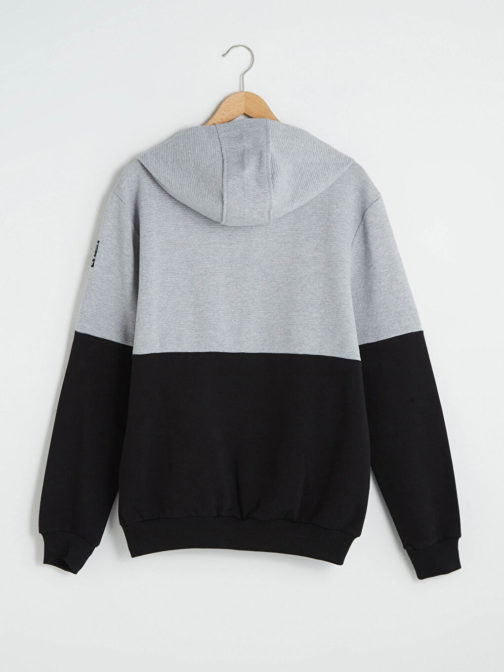 Gri Kapüşonlu Uzun Kollu Erkek Fermuarlı Sweatshirt-6