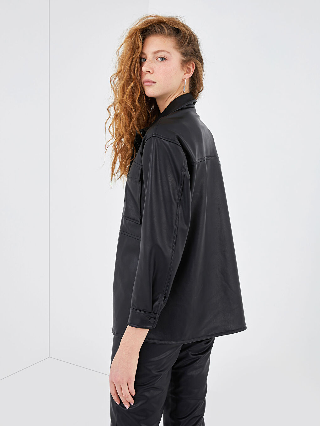 XSIDE Leather Look Pocket Detailed Women's Shirt -S1BQ20Z8-CVL