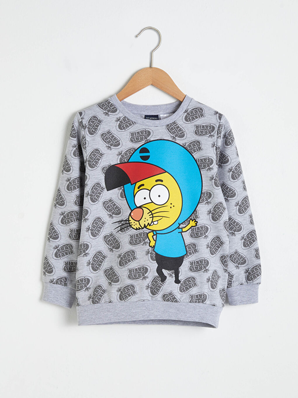 Gri Erkek Çocuk Kral Şakir Baskılı Sweatshirt