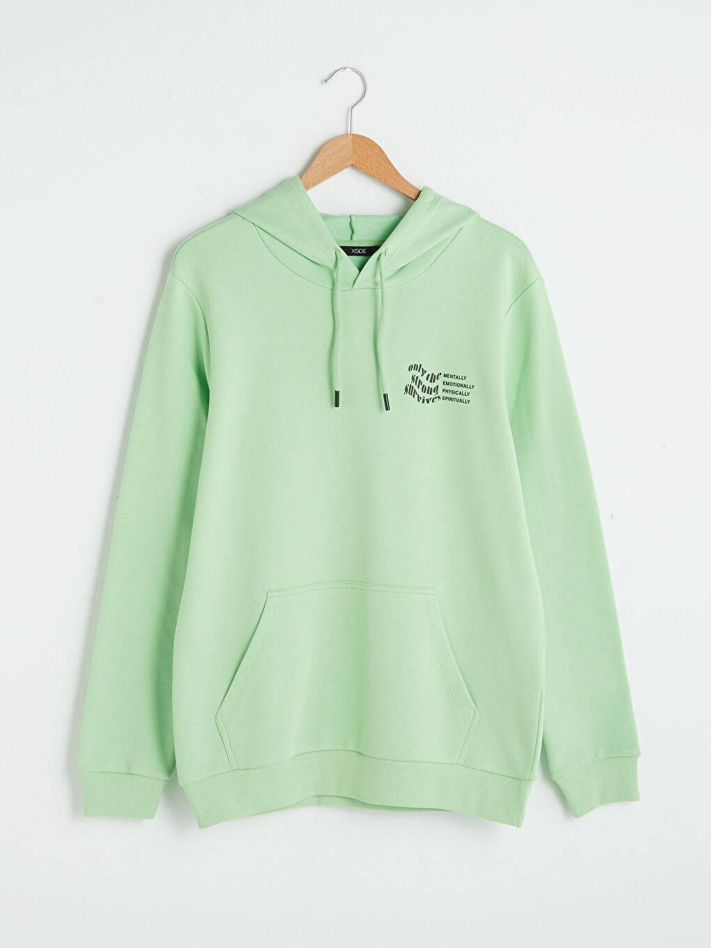 Yeşil Uzun Kollu Baskılı Erkek Hoodie