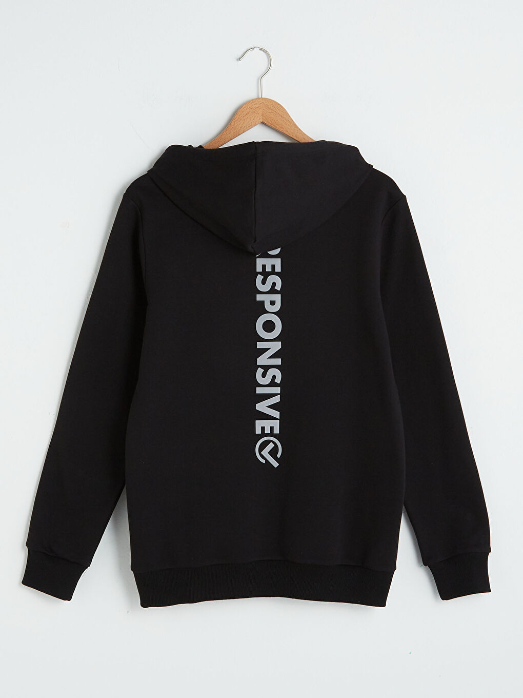 Siyah Uzun Kollu Baskılı Erkek Hoodie-1