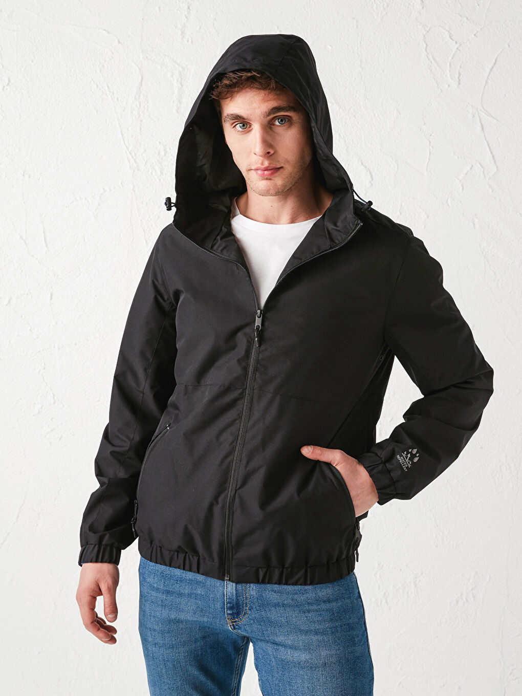 Slim Fit Straight Collar Hooded Thin Men's Raincoat
