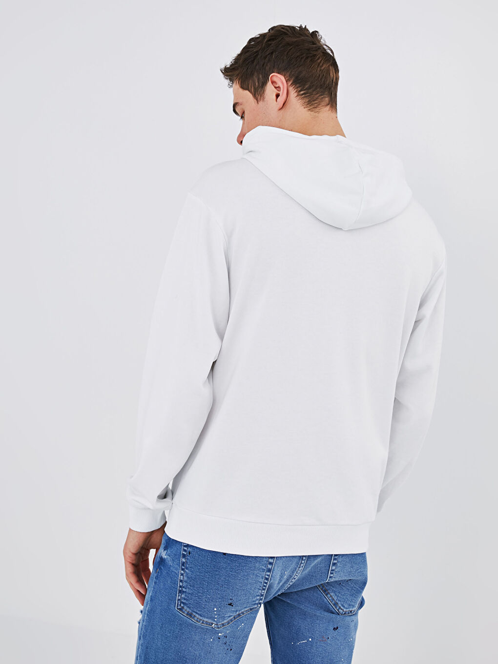 Beyaz Uzun Kollu Erkek Hoodie-4
