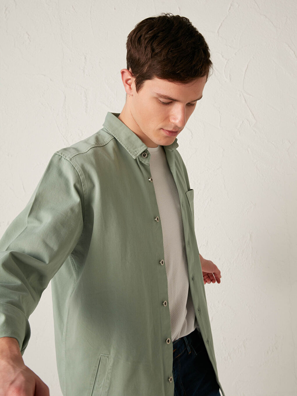 Regular Fit Long Sleeve Gabardine Men's Shirt Jacket-1