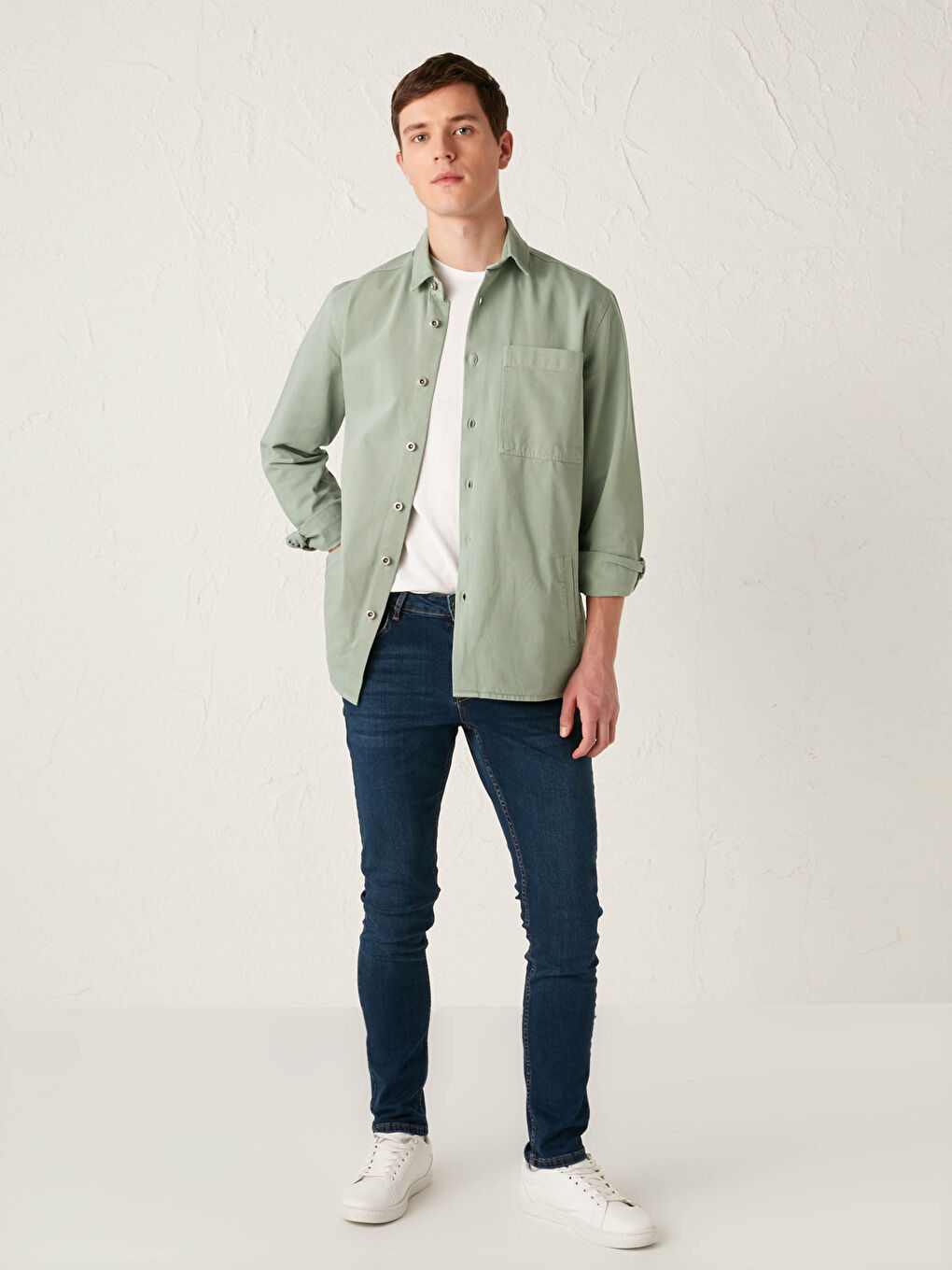Regular Fit Long Sleeve Gabardine Men's Shirt Jacket-3