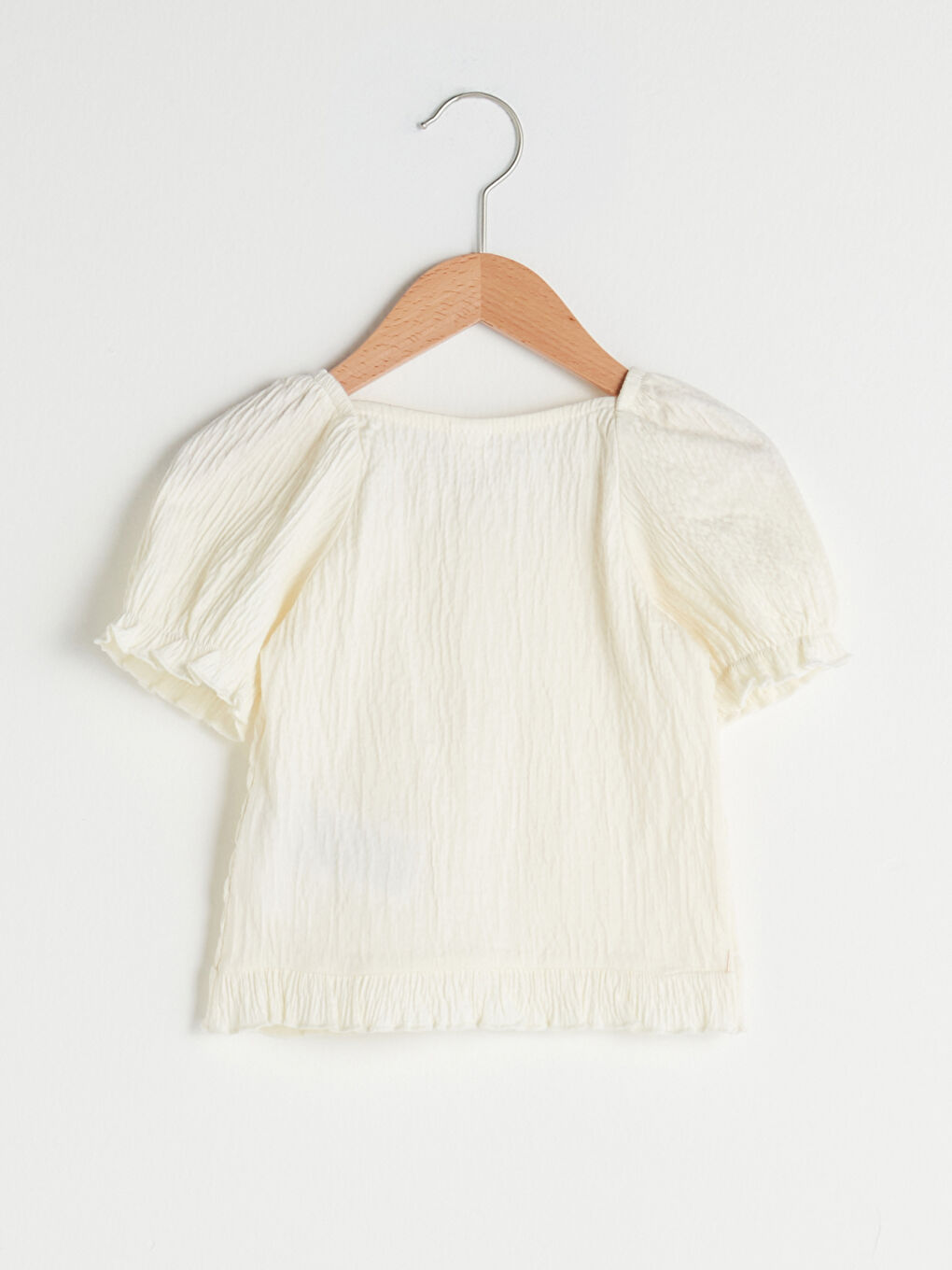 Ekru Kare Yaka Kısa Kollu Kız Bebek Tişört-1