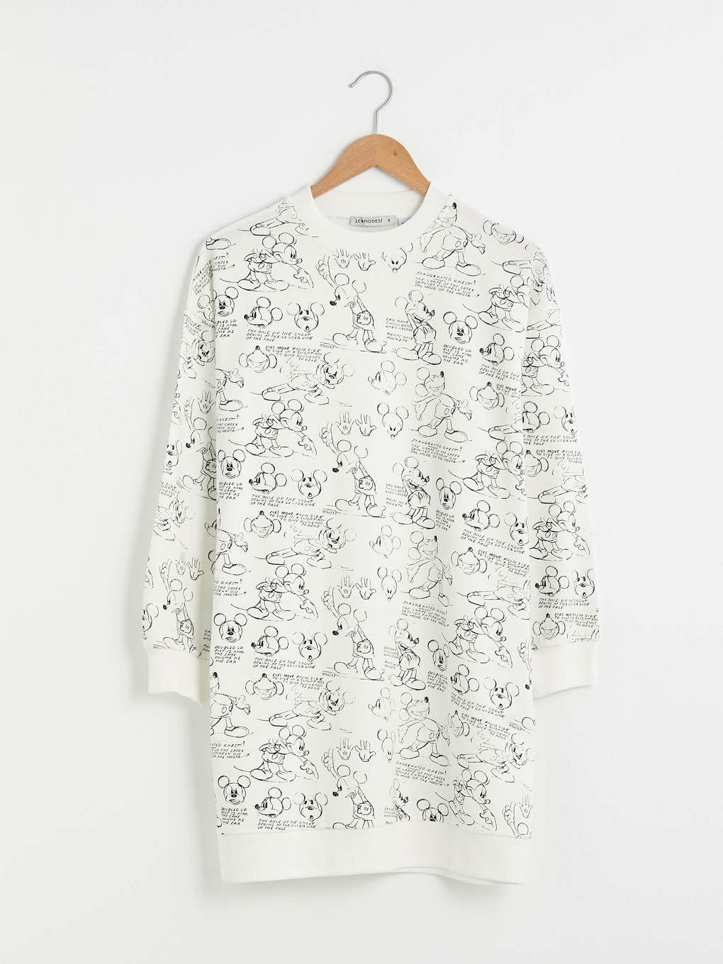 Ekru Bisiklet Yaka Mickey Mouse Baskılı Uzun Kollu Oversize Kadın Sweatshirt Tunik-5