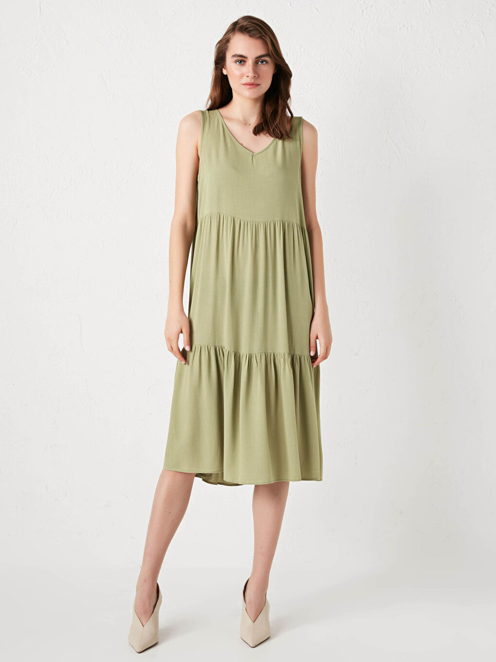 V Neck Straight Viscose Women Dress