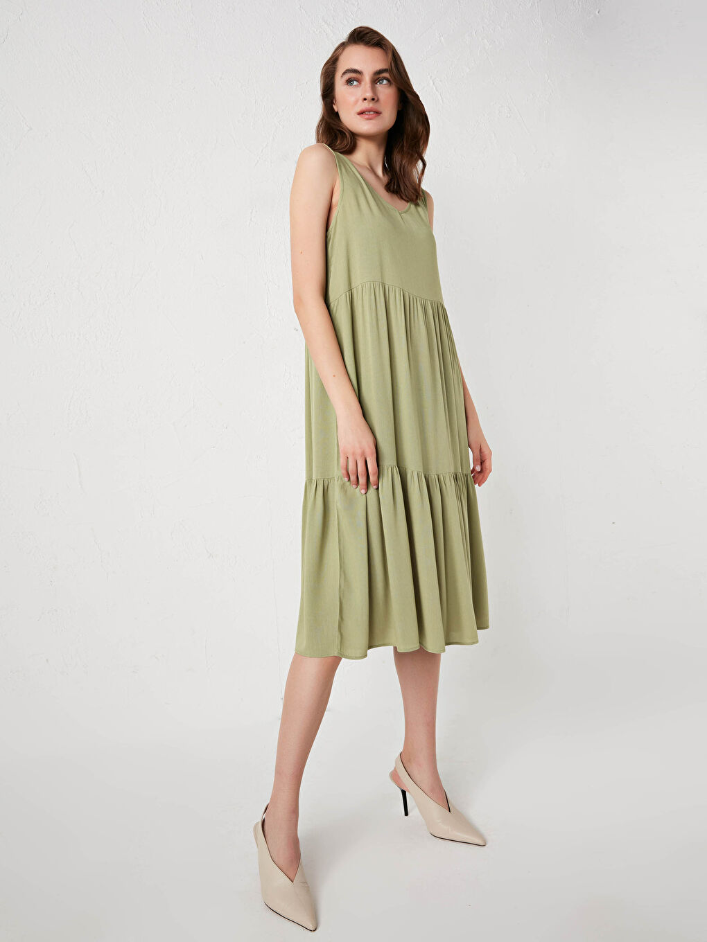 V Neck Straight Viscose Women Dress-1