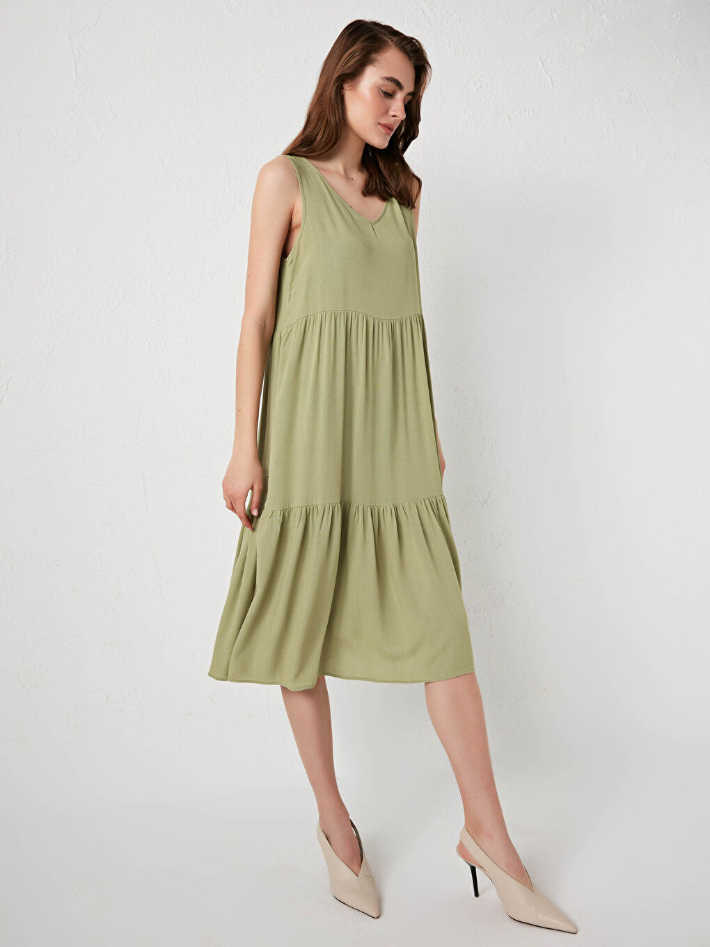 V Neck Straight Viscose Women Dress-2