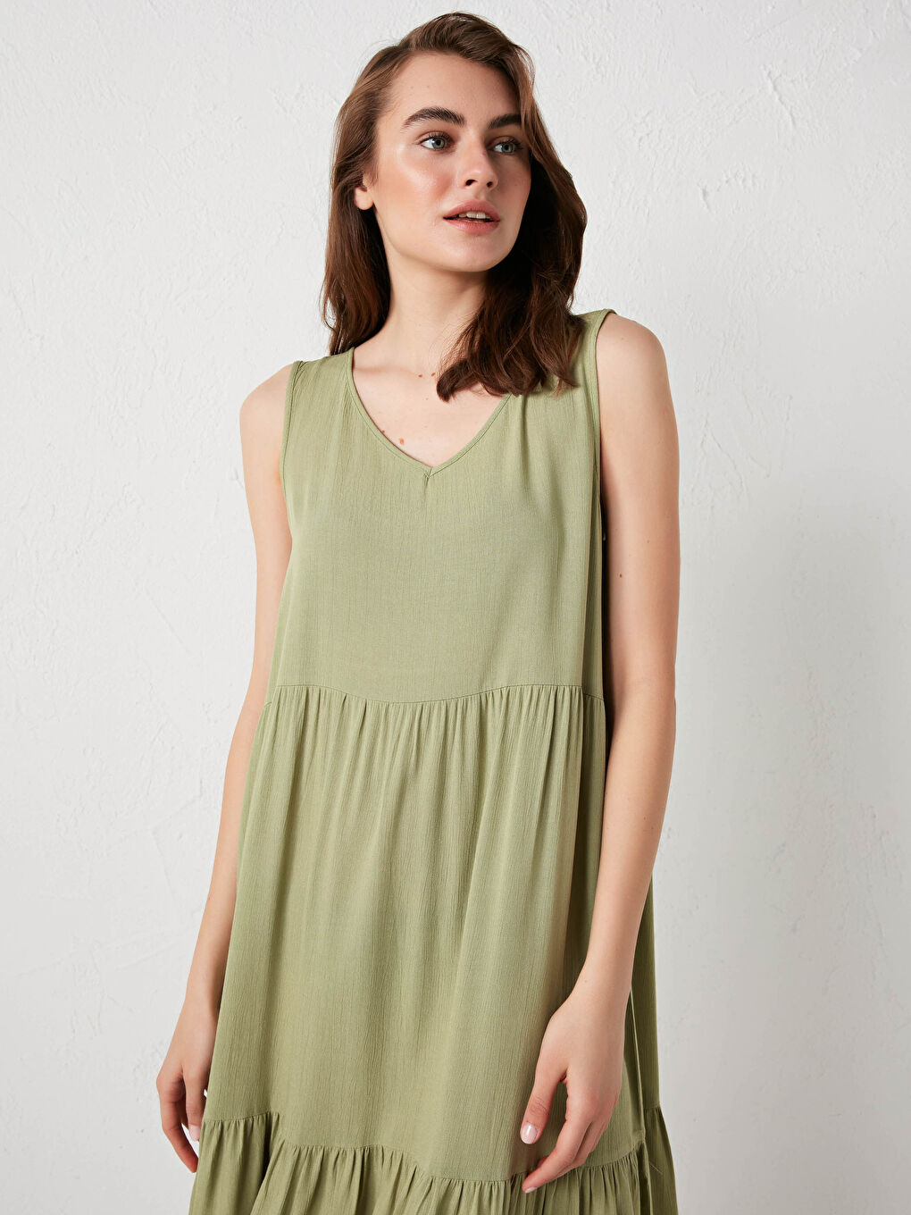 V Neck Straight Viscose Women Dress-3