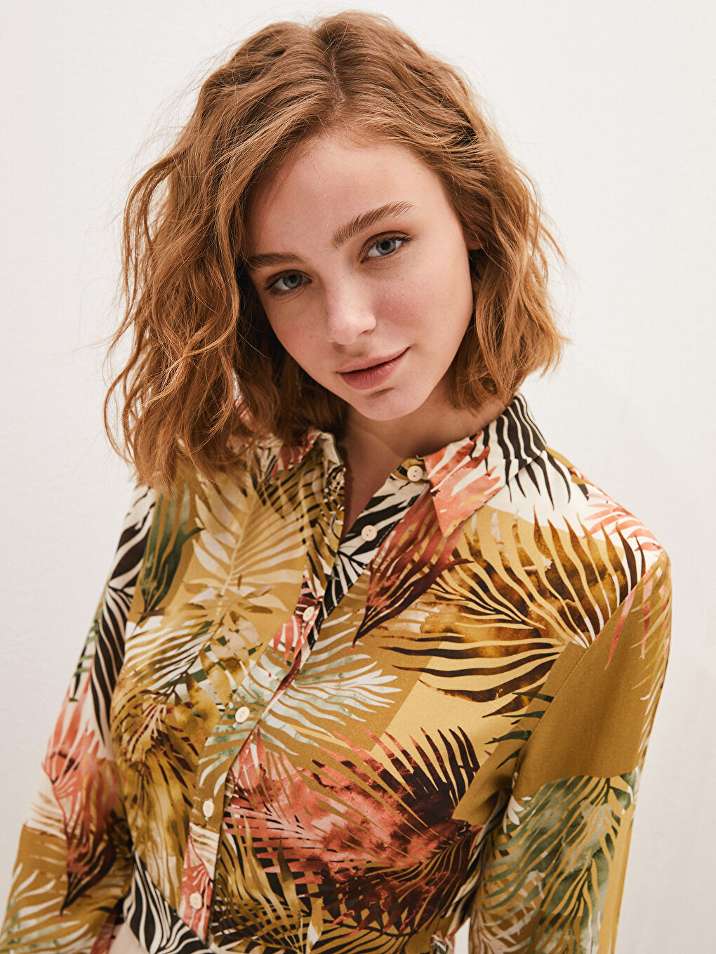 فستان قميص كم طويل بوبلين منقوش للسيدات-2