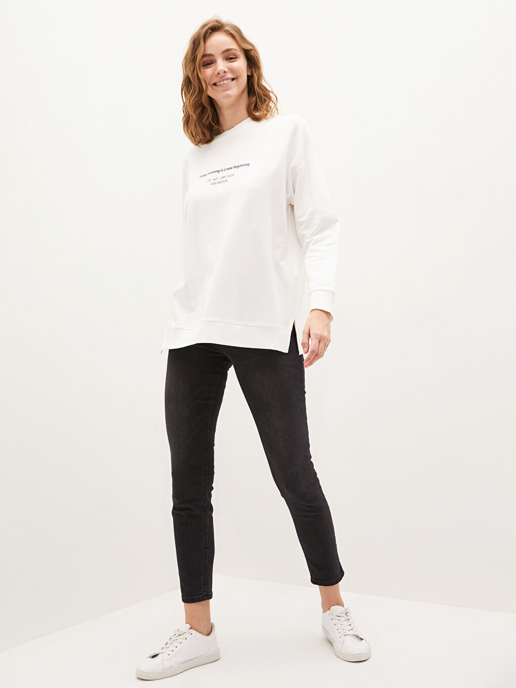 Sweat-shirt à slogan imprimé col rond-2