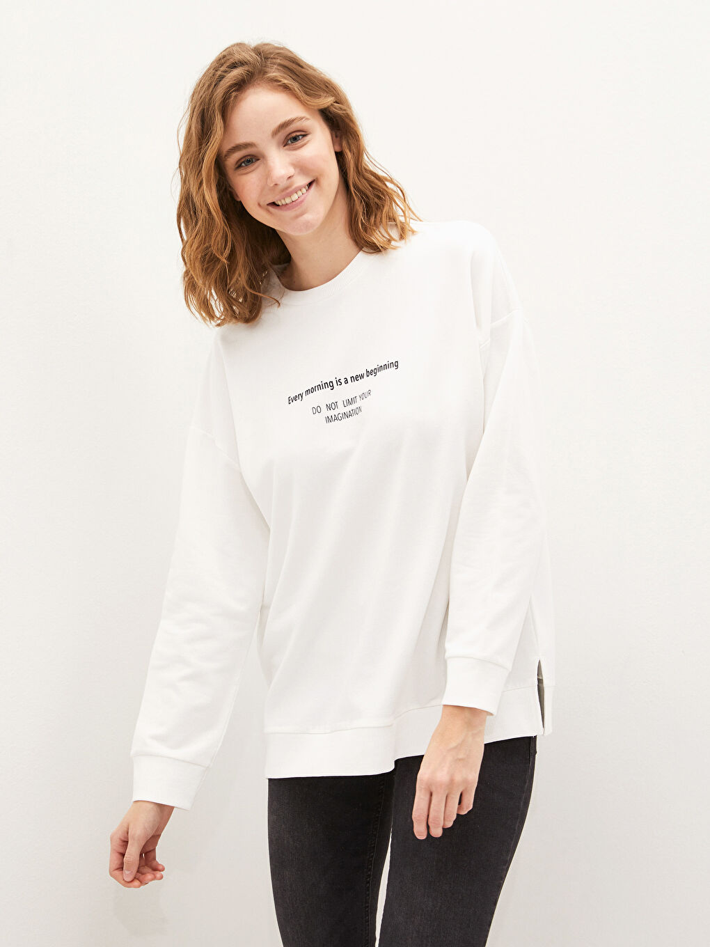 Sweat-shirt à slogan imprimé col rond-4