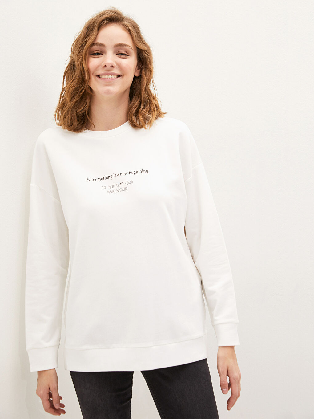 Sweat-shirt à slogan imprimé col rond