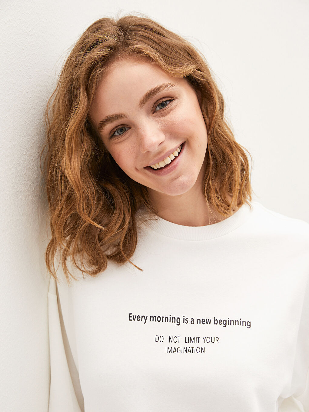 Sweat-shirt à slogan imprimé col rond-1