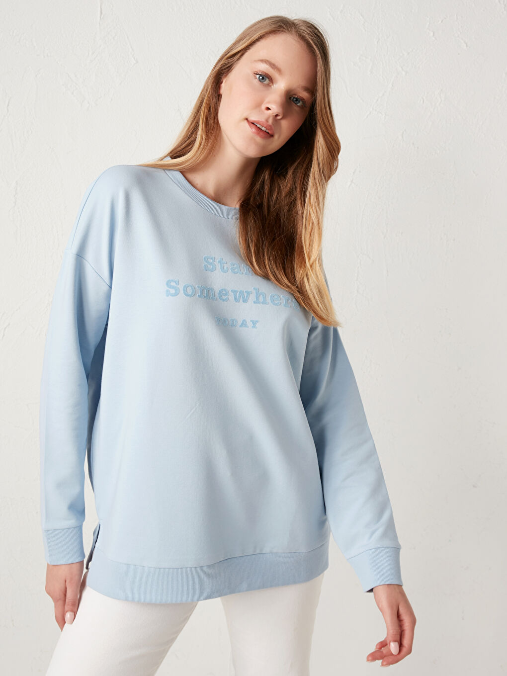 Sweat-shirt à slogan imprimé col rond-1