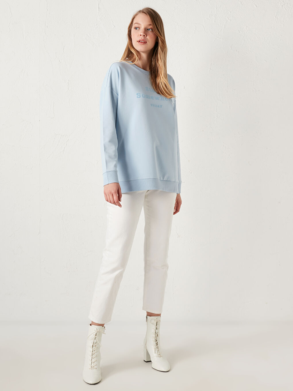 Sweat-shirt à slogan imprimé col rond-2