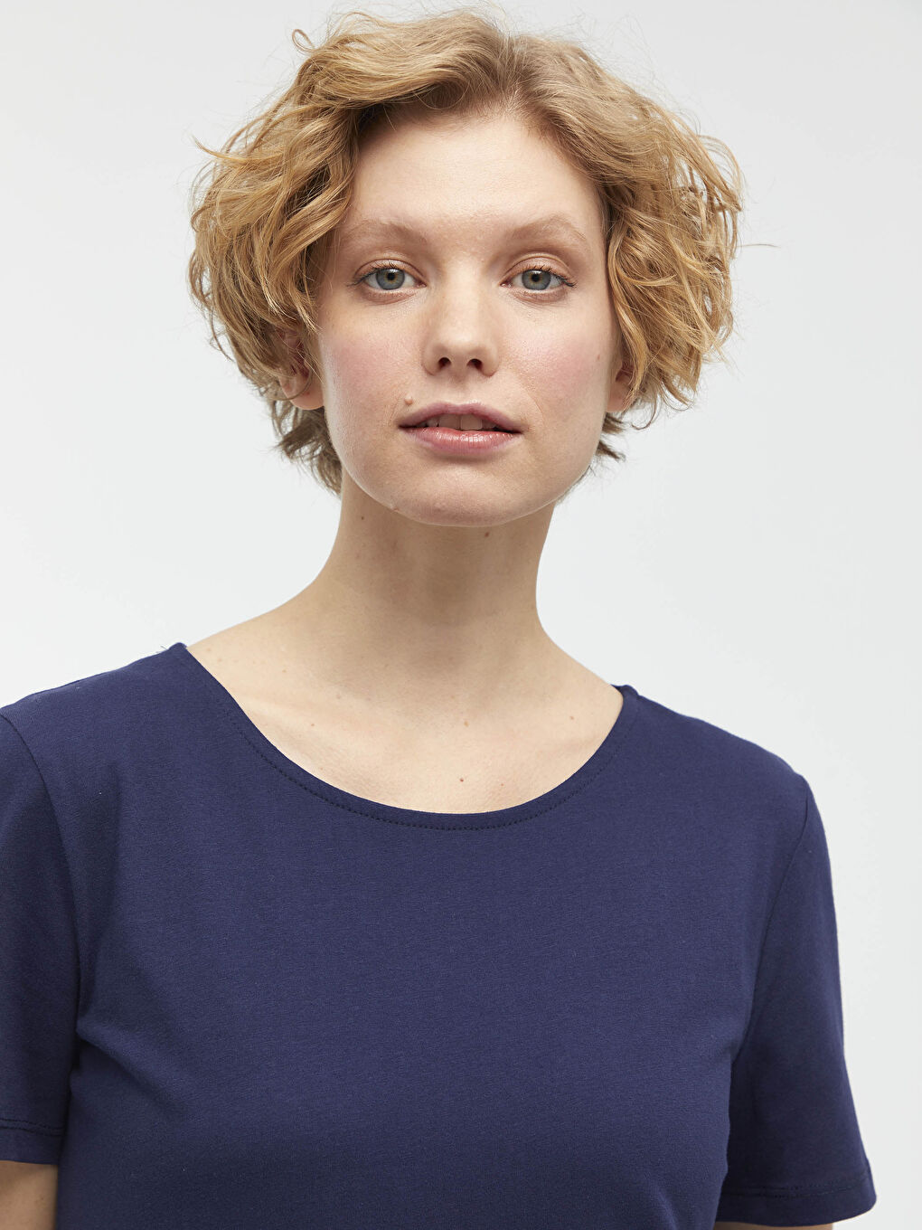 Lacivert Bisiklet Yaka Fırfır Detaylı Kısa Kollu Kadın Elbise-3