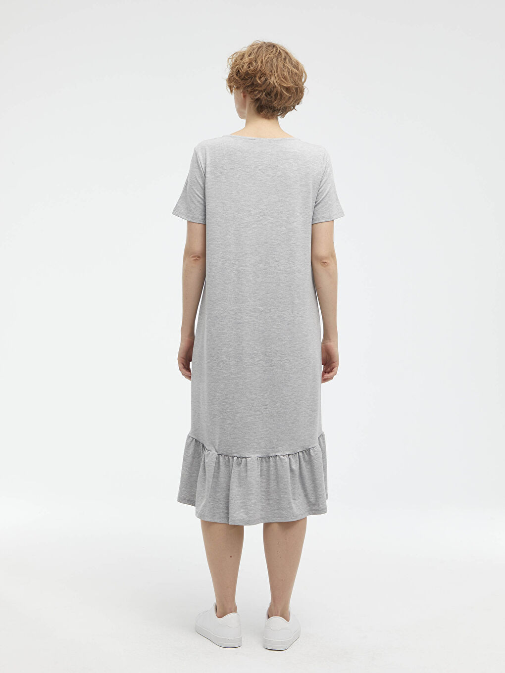 Crew Neck Ruffle Detail Short Sleeve Women's Dress-4