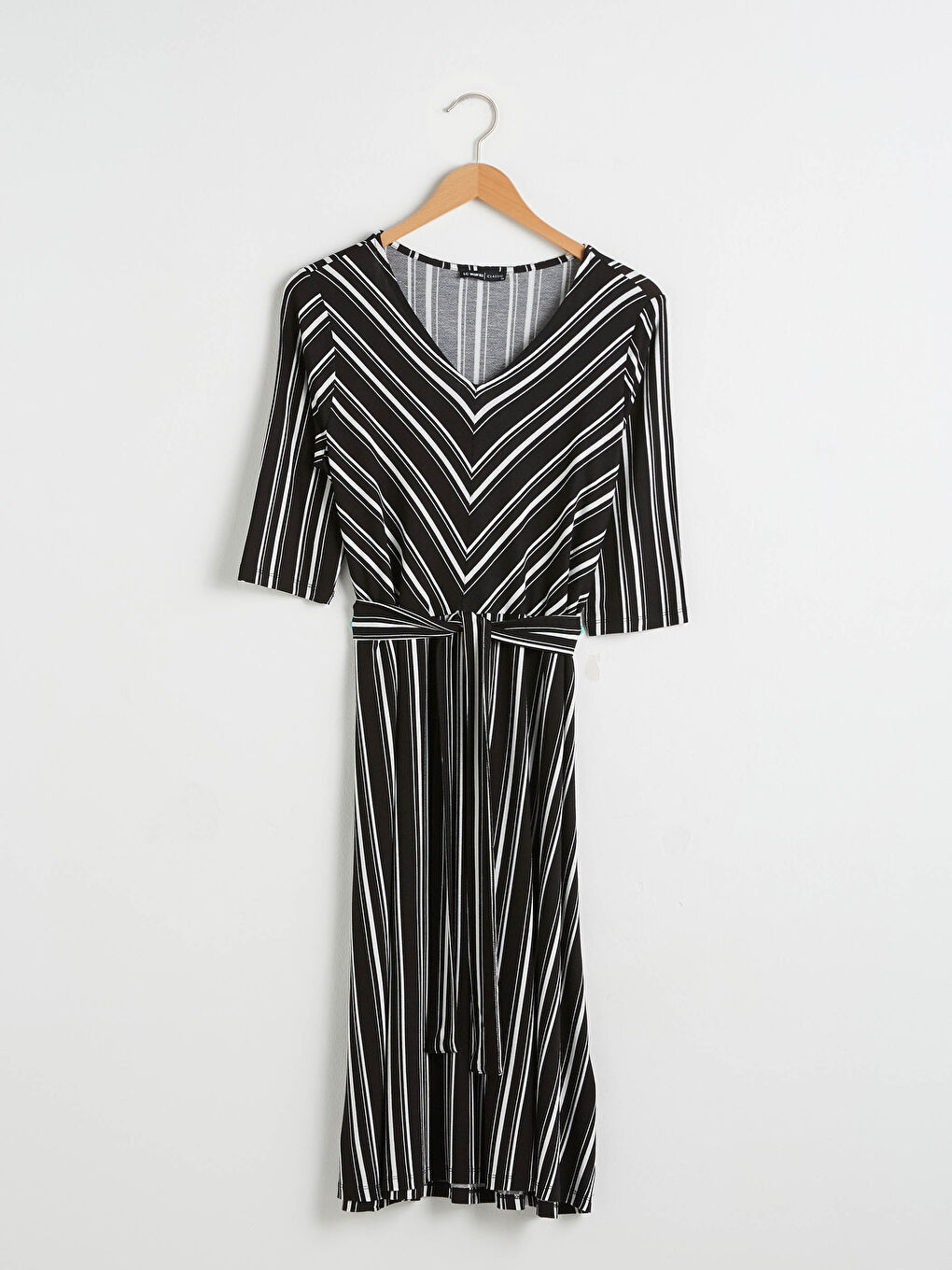 Siyah Çizgili Uzun Viskon Kadın Elbise-6