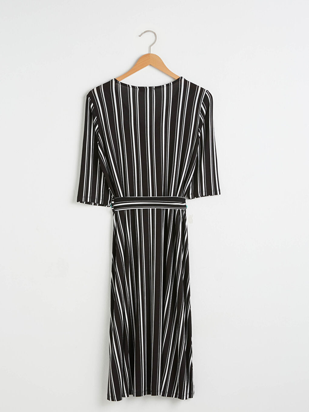 Siyah Çizgili Uzun Viskon Kadın Elbise-7