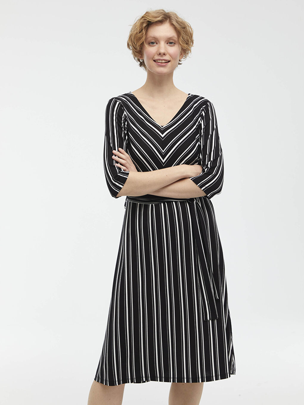 Siyah Çizgili Uzun Viskon Kadın Elbise-2