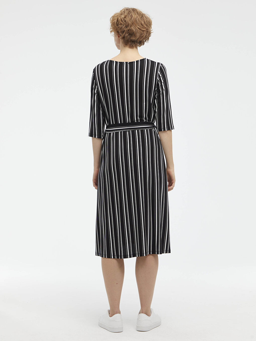 Siyah Çizgili Uzun Viskon Kadın Elbise-4