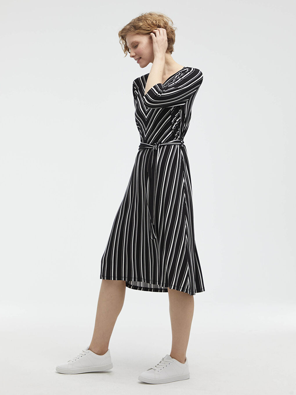 Siyah Çizgili Uzun Viskon Kadın Elbise-5