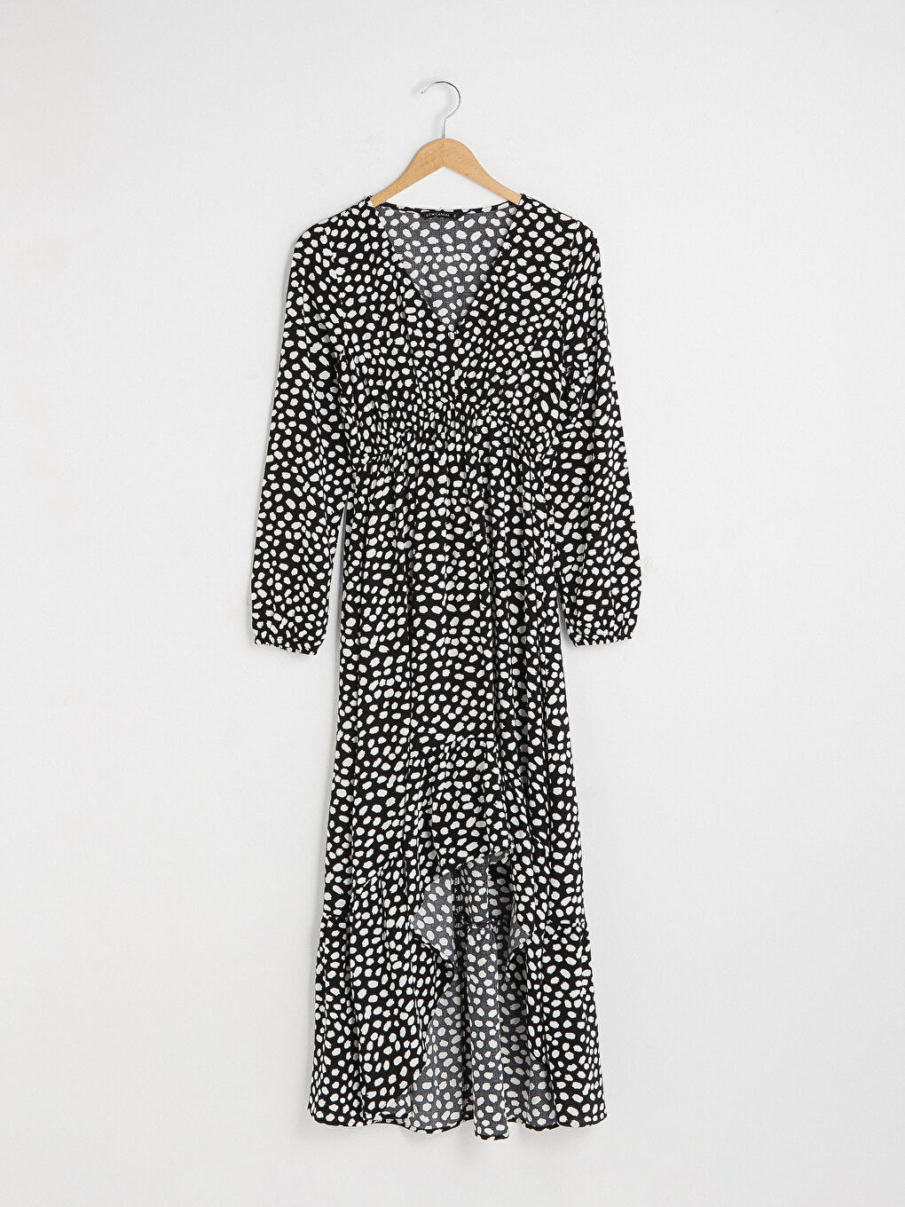 فستان نسائي من قماش الفيسكوز بياقة على شكل حرف V ونقشة وأكمام طويلة-5