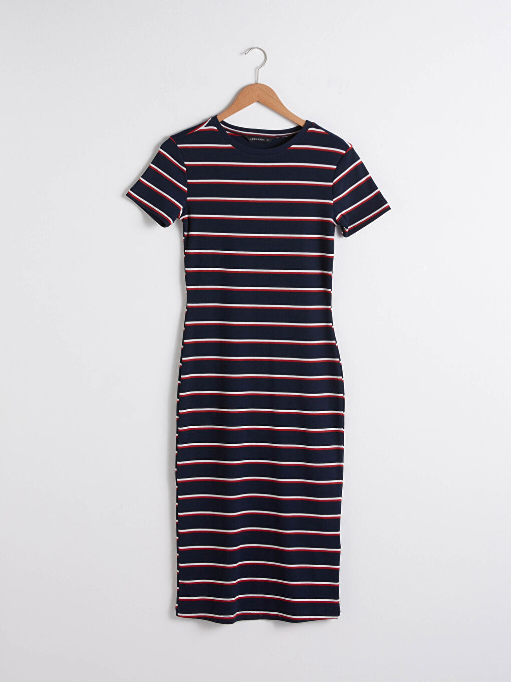 Robe Côtelée à Rayures à Manches Courtes pour Femmes avec Col Rond-5