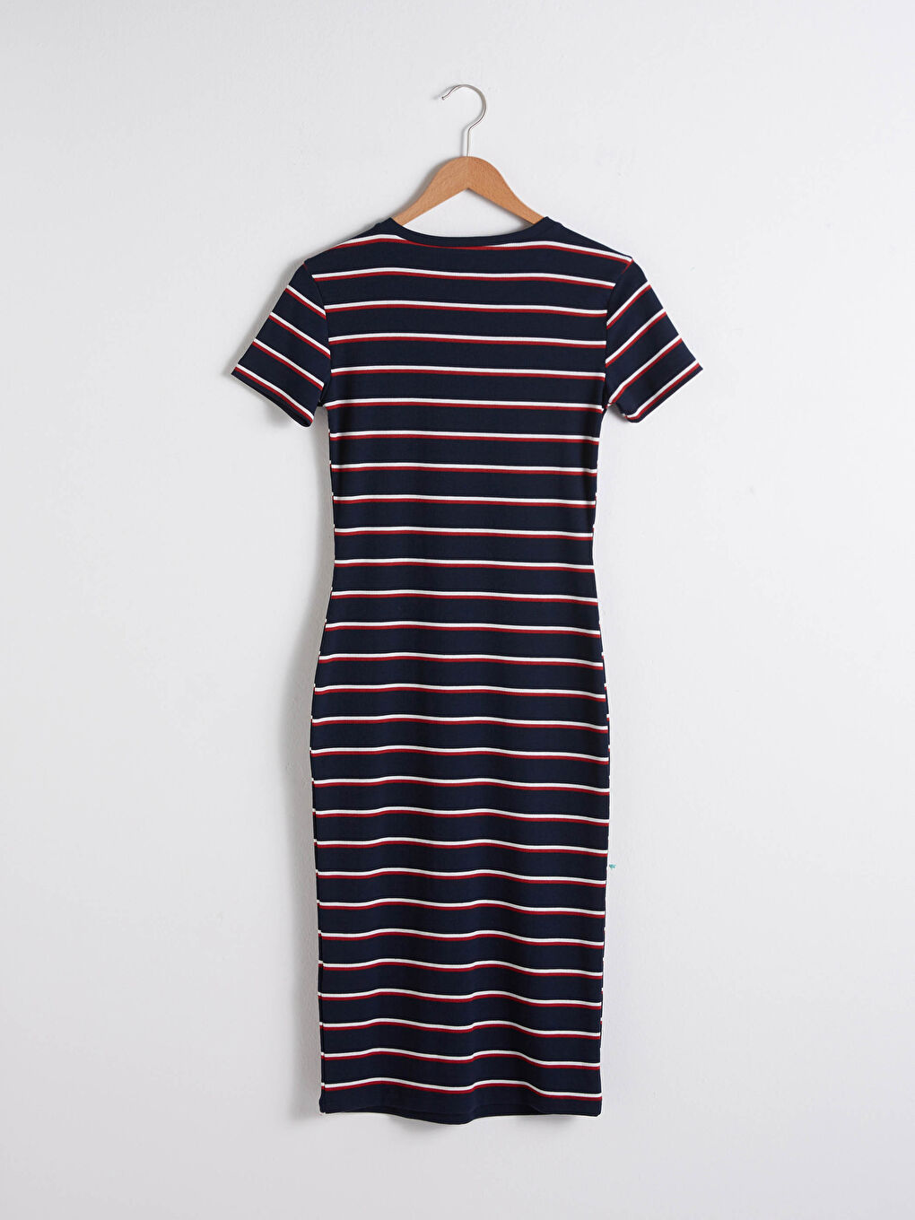 Robe Côtelée à Rayures à Manches Courtes pour Femmes avec Col Rond-6