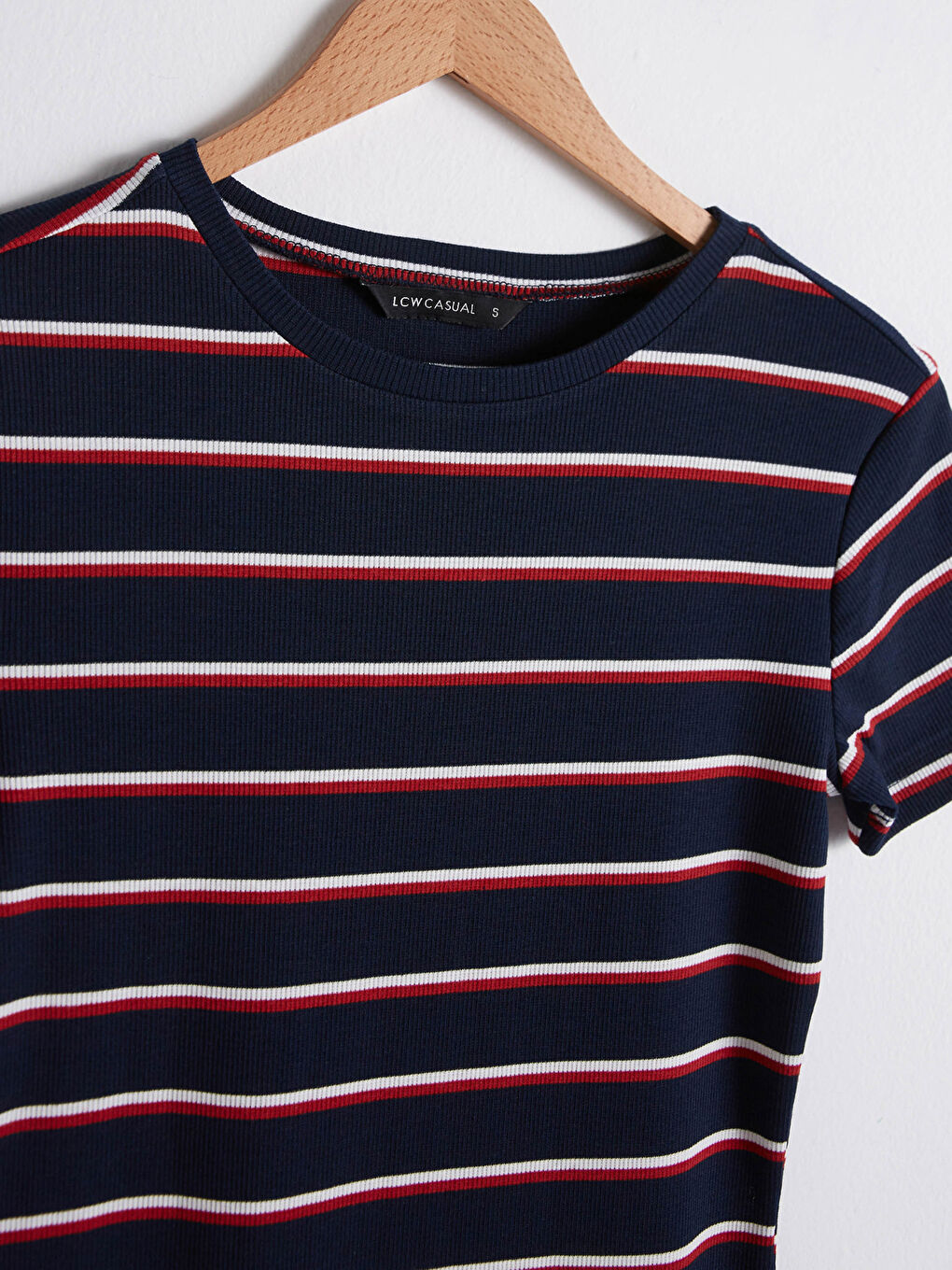 Robe Côtelée à Rayures à Manches Courtes pour Femmes avec Col Rond-7