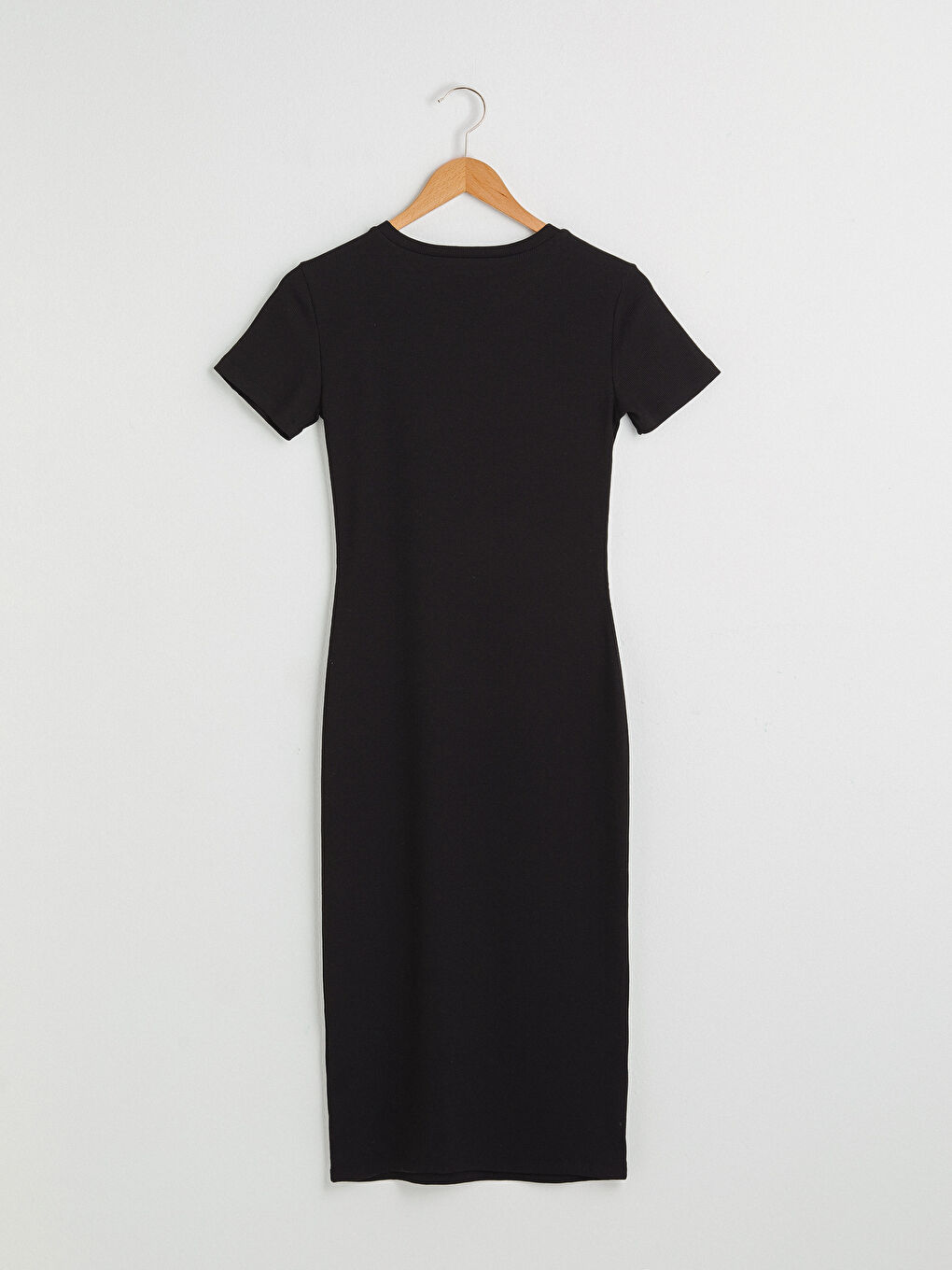 Siyah Bisiklet Yaka Kısa Kollu Kadın Fitilli Elbise-6