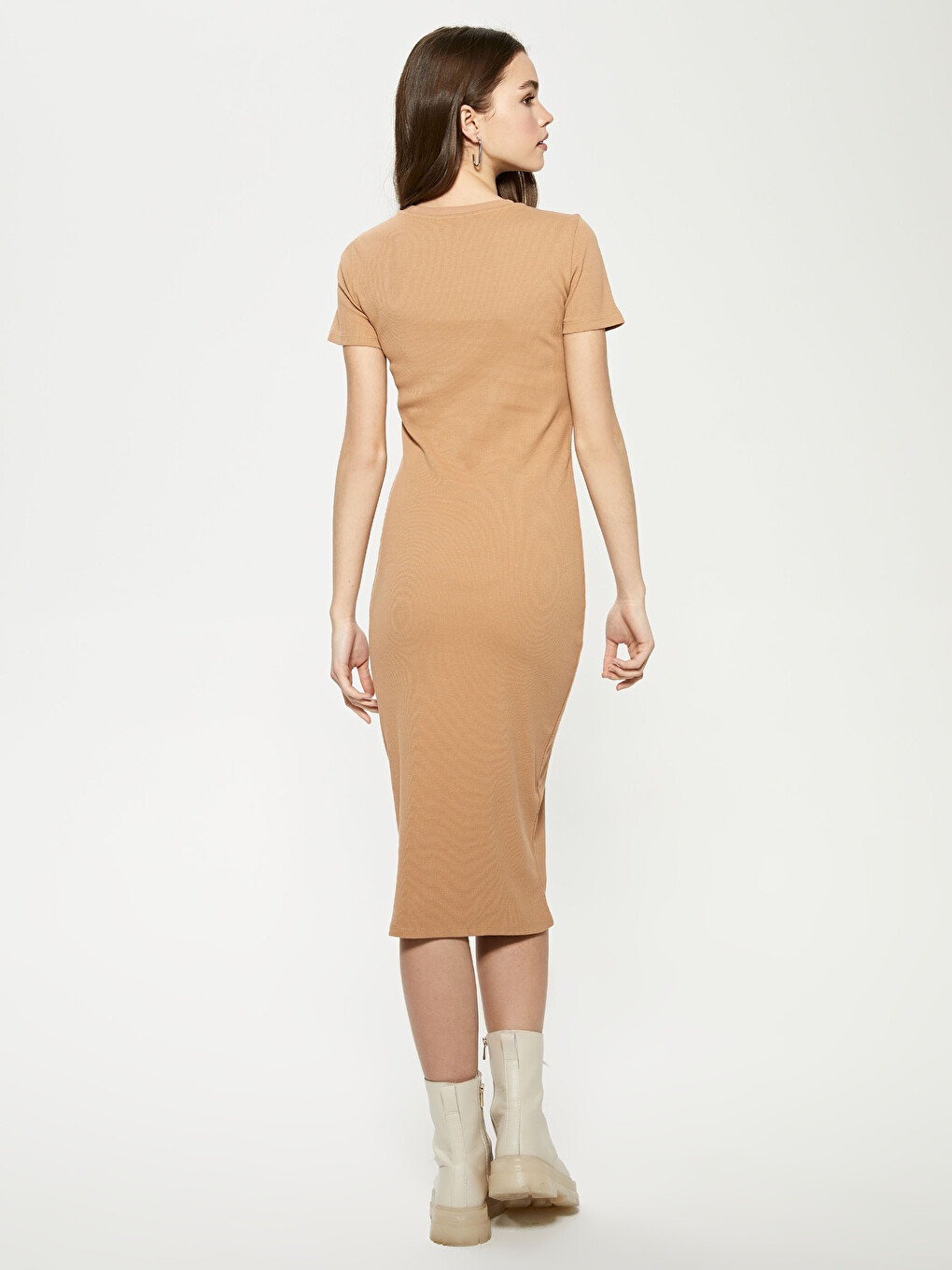 Robe Côtelée pour Femmes à Manches Courtes et Col Rond-4