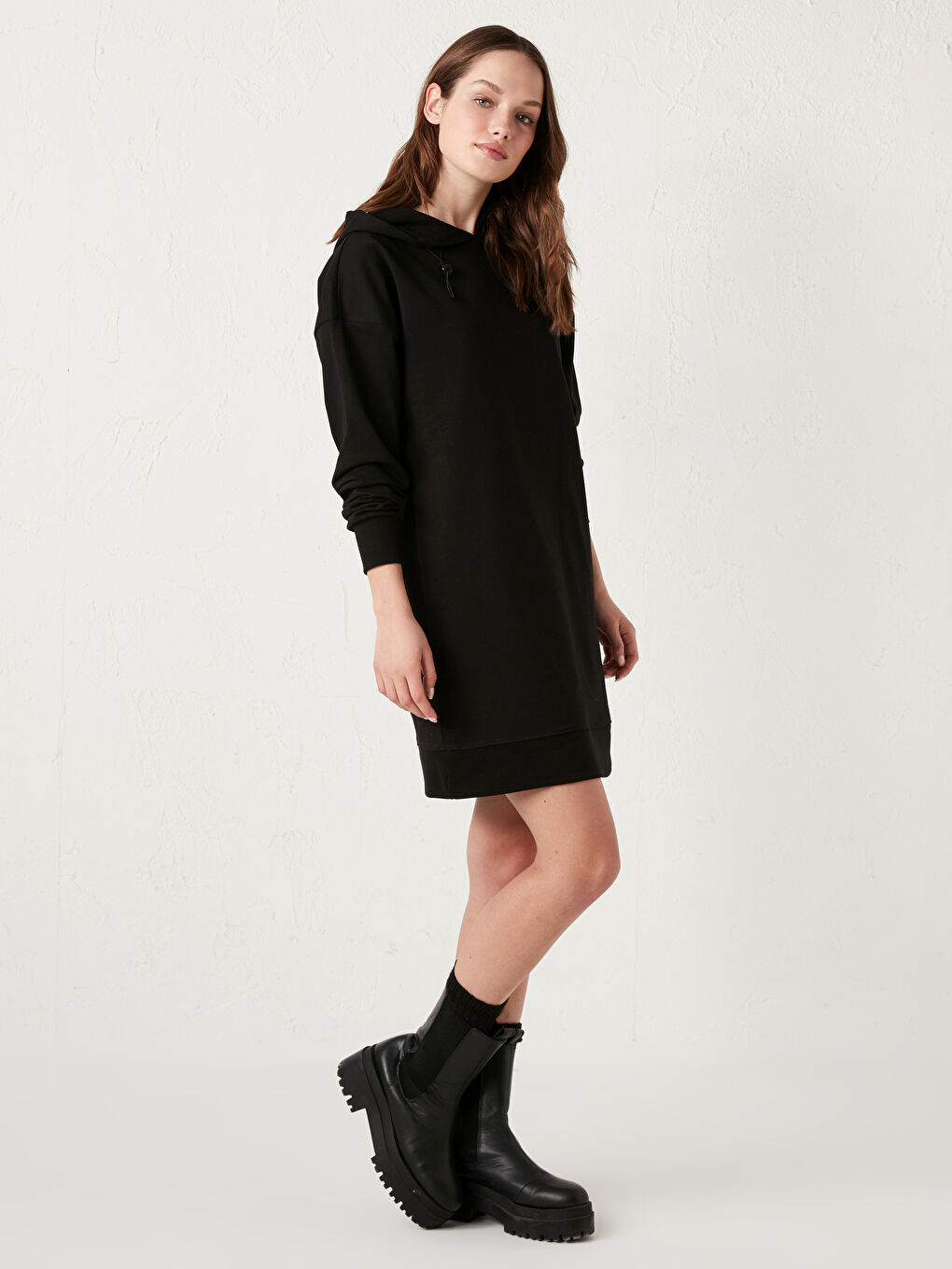Basic Hooded Sweat Dress-1